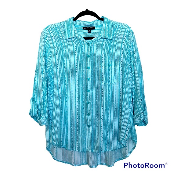 N Touch Tops - 🖤 N Touch Petite Cyan Striped Blouse $3/15